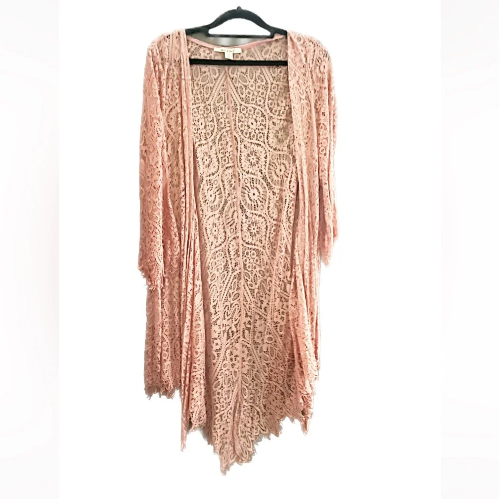 KIMONO 🌟 Long PINK Lace Kimono - Picture 1 of 6